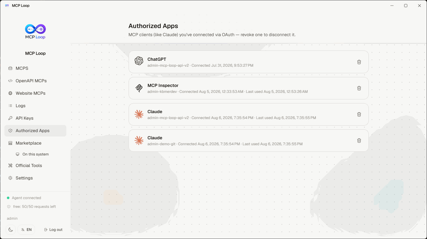 Authorized Apps, light
