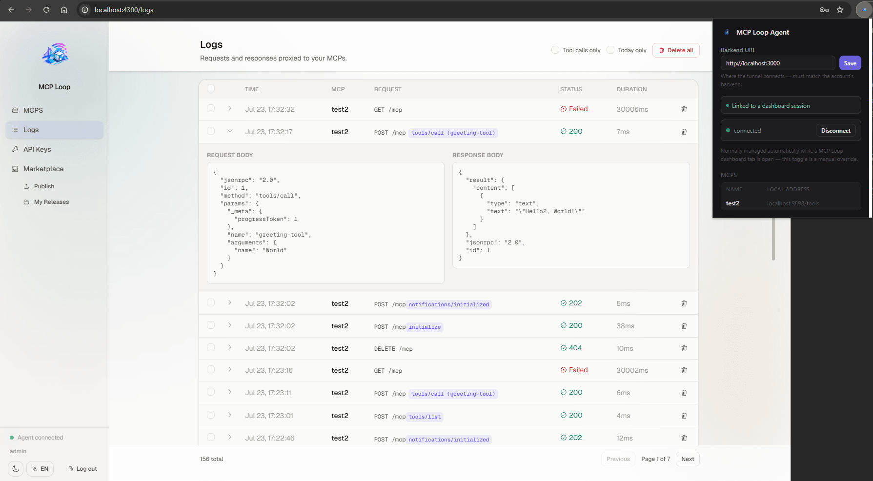 MCP Loop Chrome extension popup, light
