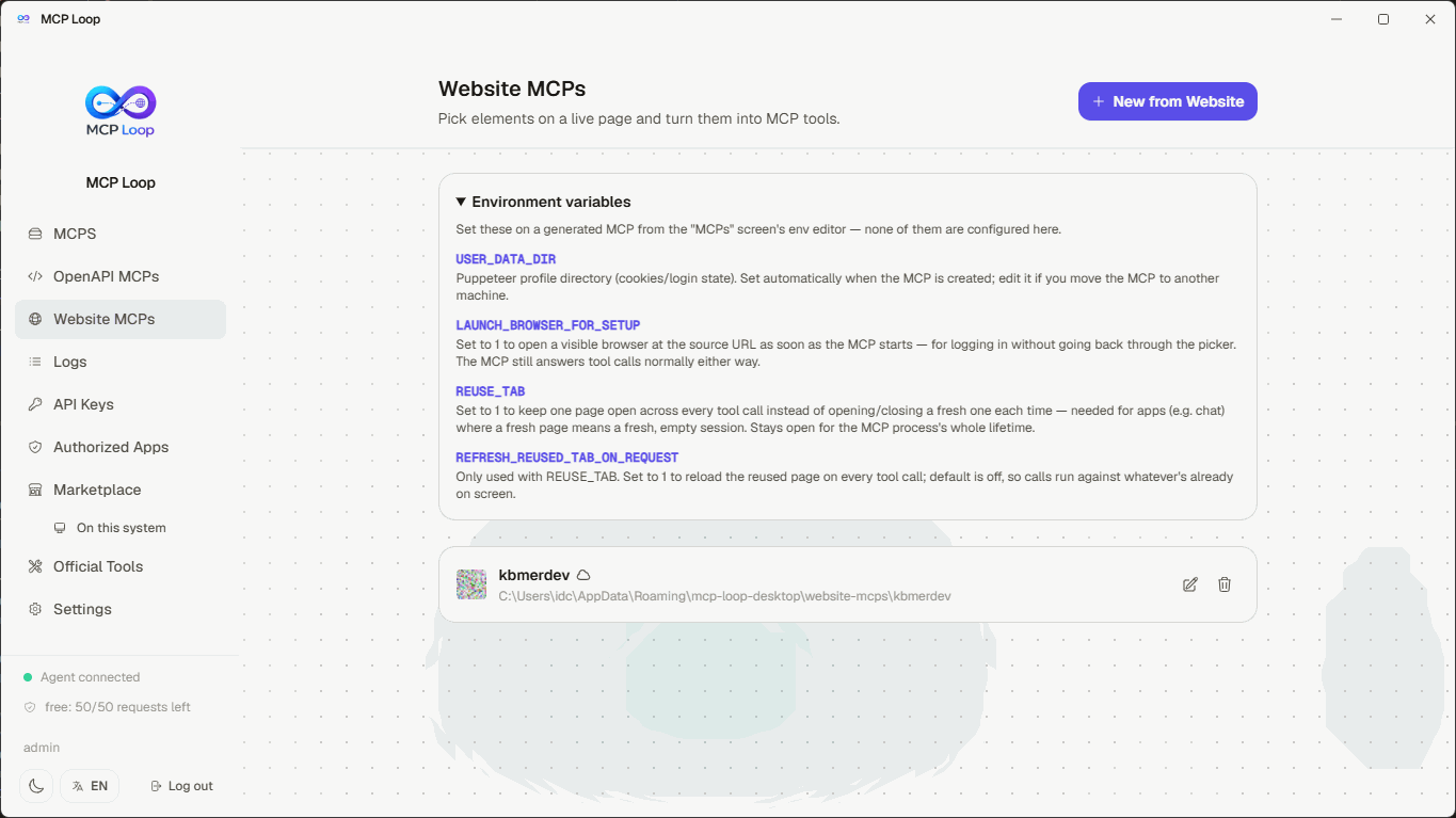 Website MCPs, light